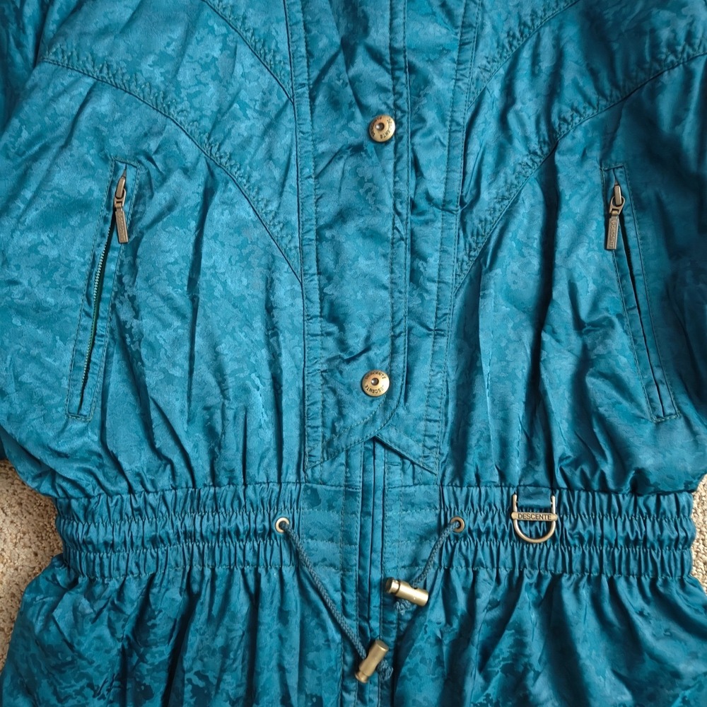 Vintage Descente‎ Teal Floral Ski Jacket Women's Size 10 Winter Warm Coat - Picture 11 of 16